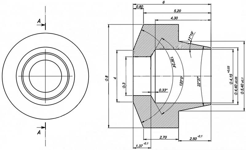 Конструктивная схема ниппеля инжектора Honeywell (диаметр 4мм)