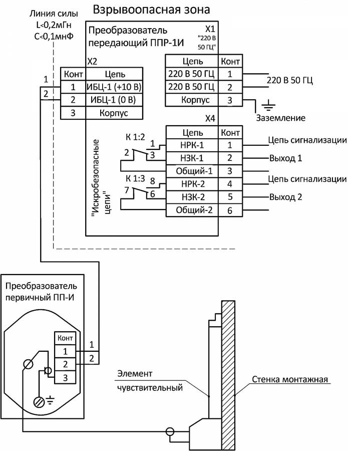 Схема подключения сигнализатора с ПП-015И