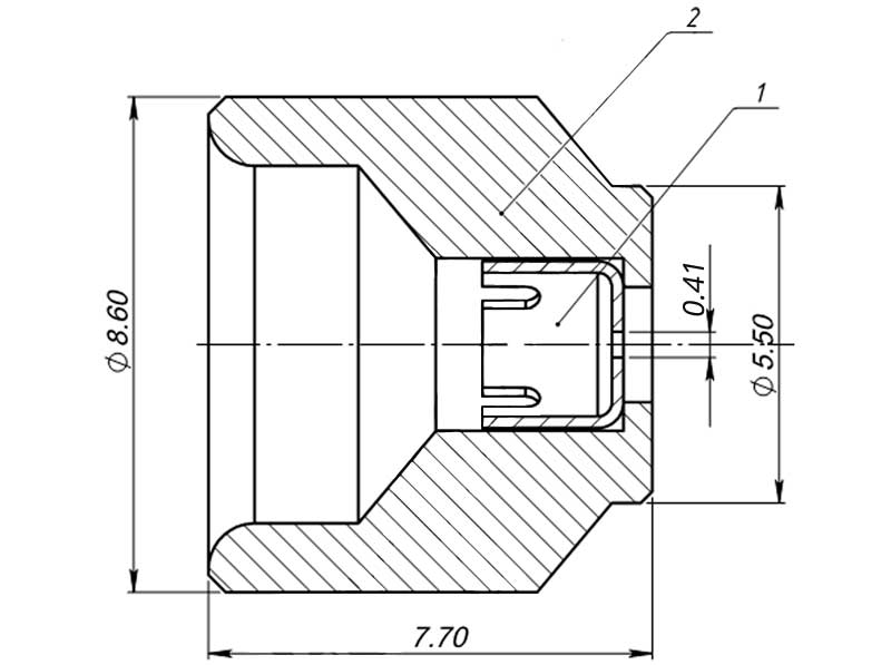 Конструктивная схема инжектора пилотной горелки серия SIT 160,190 (диаметр 0,41мм)
