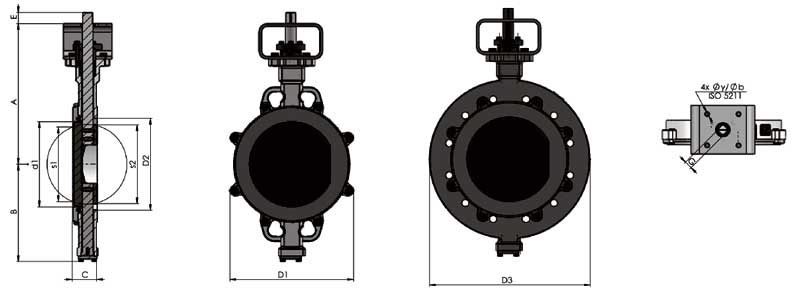 Габаритная схема №2 - затвор поворотный с двойным эксцентриком 2Е-5 ABO valve (DN 150-400 мм)